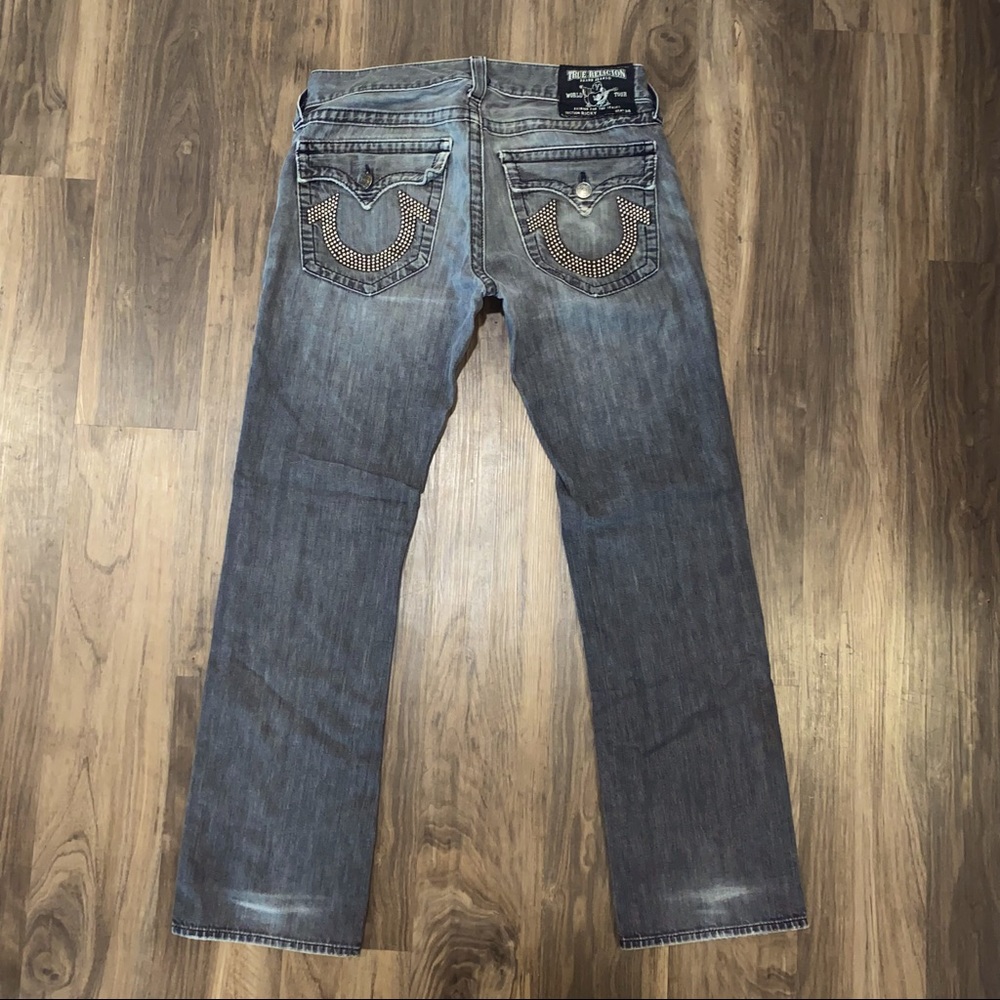 True Religion Charcoal Distressed Straight Denim Jeans